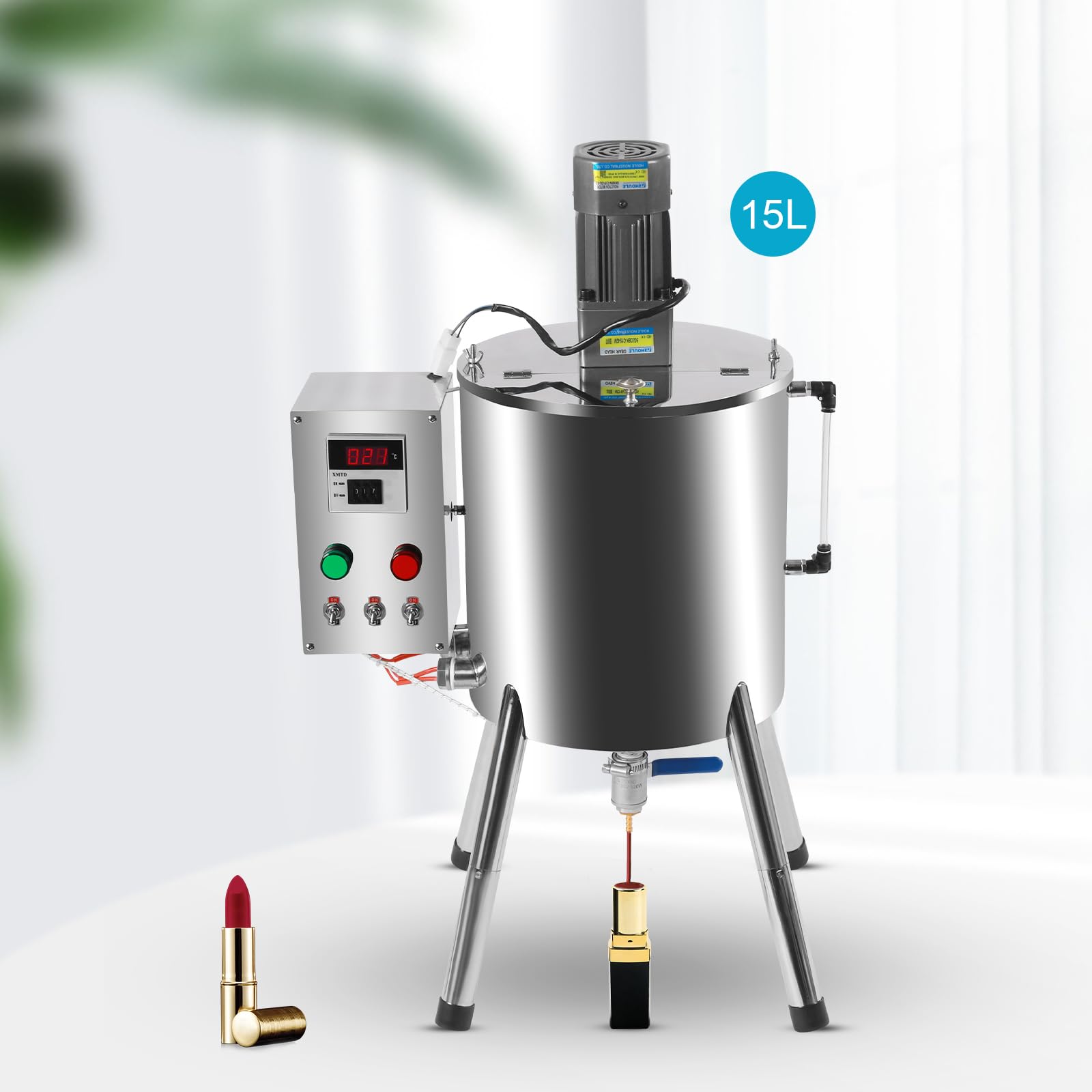 15L/4gal Lipstick Filling Machine, 2.1kw Heating Mixing Filling Machine w/Stirrer, Filling Speed 20-45 Bottle/min, Adjustable 32-572?, Lipstick Paste Filler for Dissolving and Filling Creams, Silver