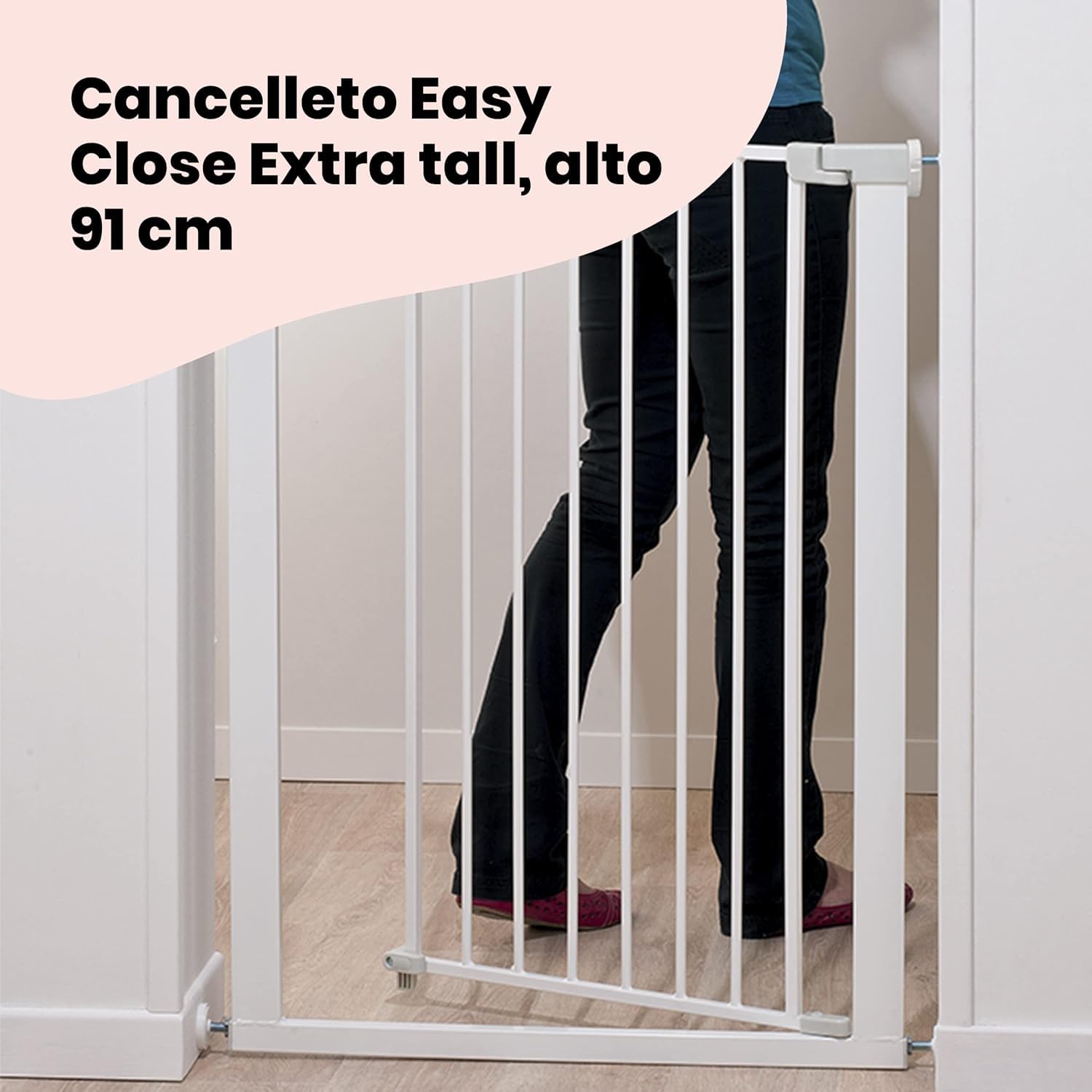 Safety 1st Easy Close Extra Tall Metal Cancelletto di sicurezza alto 91 cm, cancello per bambini, scale, porte e vani con dimensioni 73-80 cm, cancelletto per cani da interno, in metallo colore bianco
