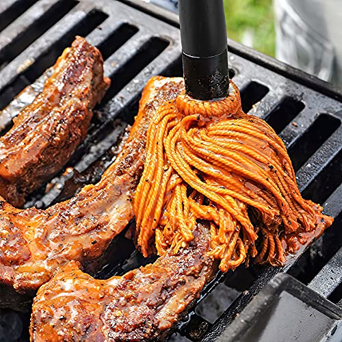 Grill Basting Mop, Yfwood 18 Inch Grill Basting Brush Bbq Mop Black Wooden Long Handle With 4 Extra Replacement Heads For Grilling Smoking Barbecue Steak #TOP3