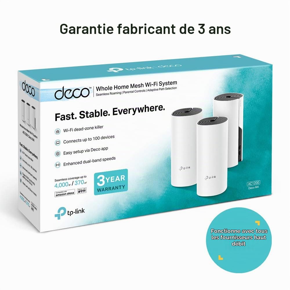 TP-Link Deco M4 Whole Home Mesh Wi-Fi System, Up to 4000 sq ft Coverage, Qualcomm CPU, Dual-Band AC1200 with Gigabit Ports, Compatible with Amazon Echo/Alexa, Parent Control, Pack of 3