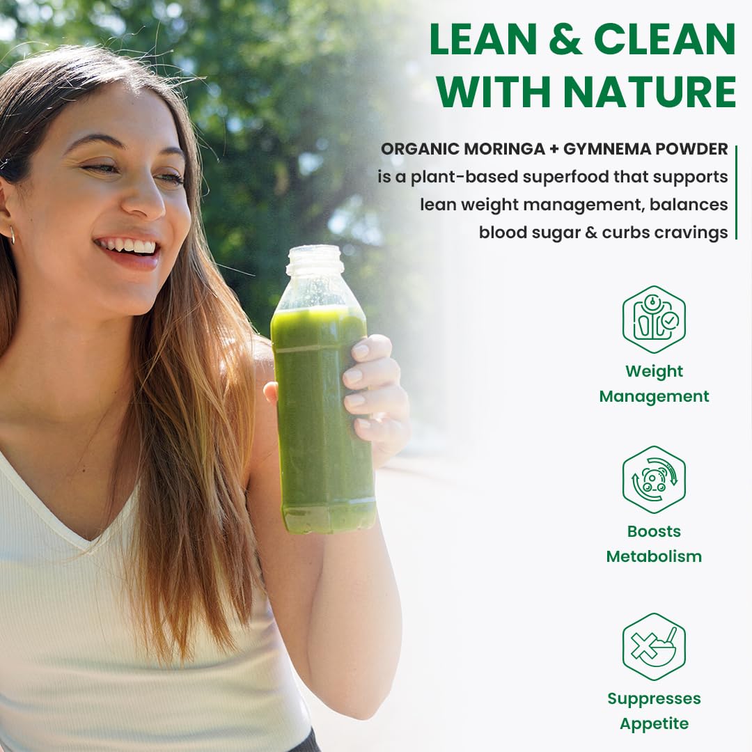 Naturyz Organic Moringa +Gymnema (Goodmar) Lean Wet Management for Powder | Blood sugar supports control, reduces crawings and increases metabolism. Energy | Detox | Immunity | USDA Organic Certified | Pesticides and Chemical - Mogi - 150 grams Naturyz Organic Moringa +Gymnema (Goodmar) Lean Wet Management for Powder | Blood sugar supports control, reduces crawings and increases metabolism. Energy | Detox | Immunity | USDA Organic Certified | Pesticides and Chemical - Mogi - 150 grams