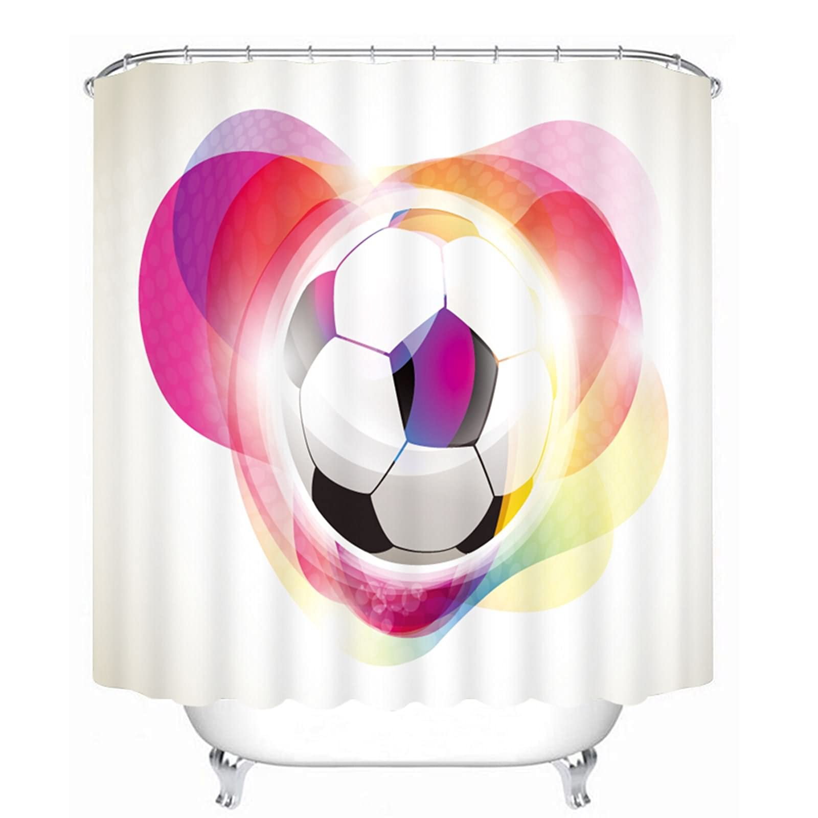 Rideau de douche football 120x180 cm multicolore blanc noir imprimé 3D KnSam