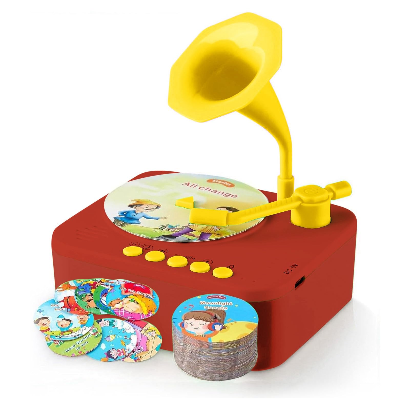 Lernspielzeug Kinder-Grammophon mit 96 Karten, Kinder-Phonograph, Geschichten-Musik-Player, Jungen und Mädchen, Kleinkindspielzeug, frühkindliche Bildung, Geburtstag, 3– 6 Jahre alt