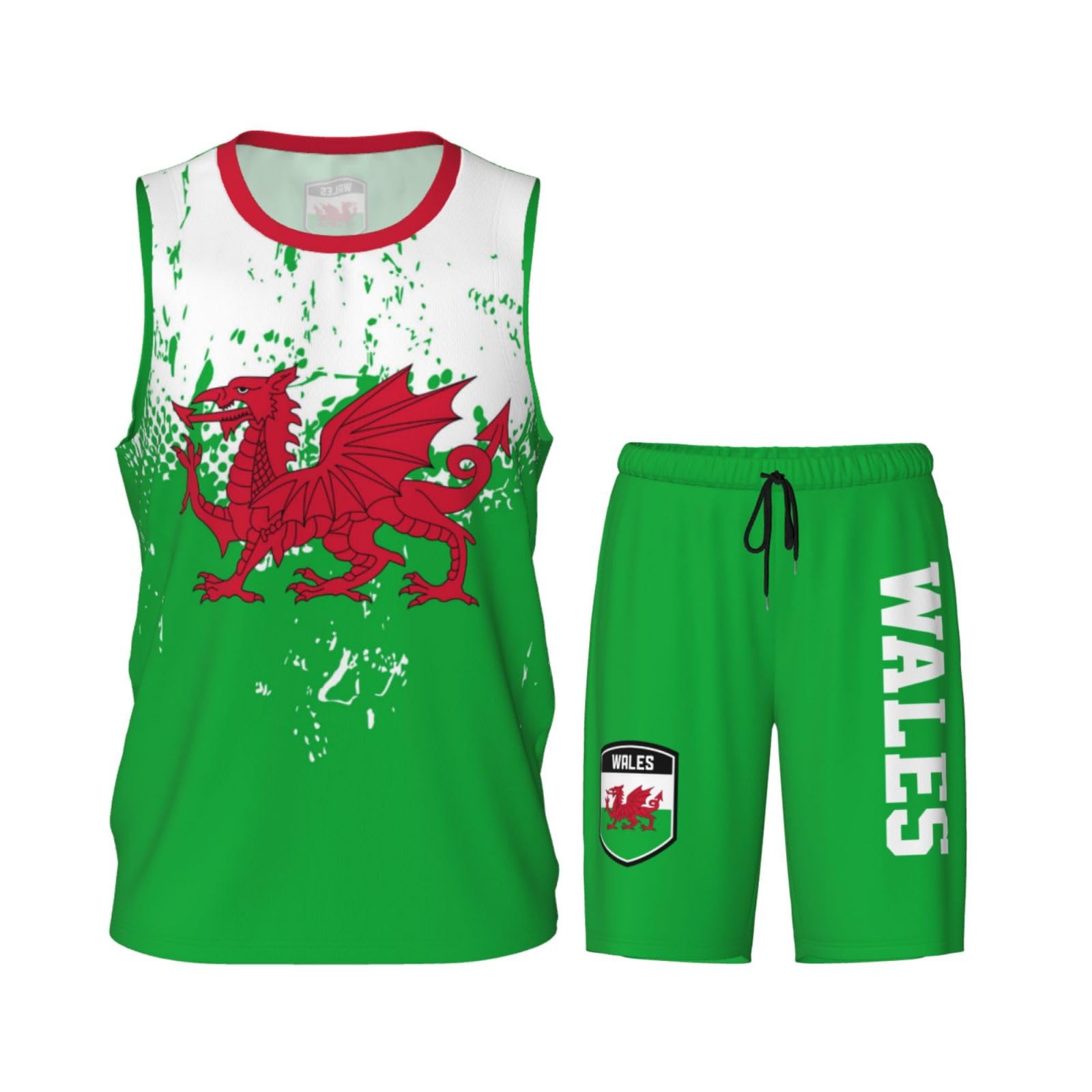 Wales Flag Grain (1) Basketball Jersey Uniform Suit for Men Adults Training Athletic Set