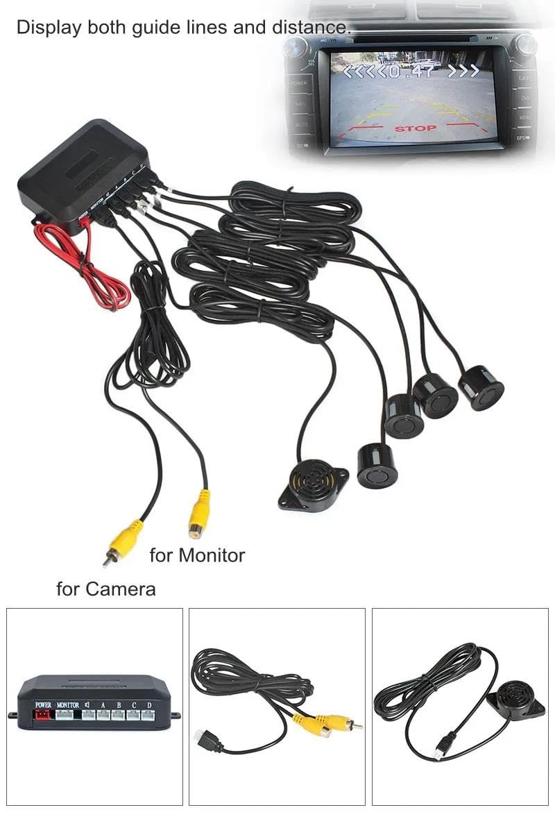 Radar De Recul Voiture Radar De Recul Vidéo De Voiture 4 Capteurs Vue Arrière Sauvegarde Sécurité Alarme Sonore Alarme pour Moniteur Inverse ArrièRe Capteurs Kit(Vert)