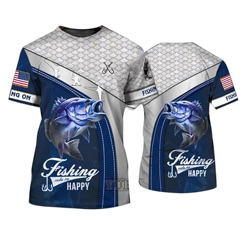 Camisetas Impresas en 3D para Hombre Patrón de Pesca de Carpas Tops de Manga Corta Camisas gráficas de Pesca de Verano Camisetas con Cuello en O