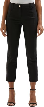 Rafaella Womens 27" Satin Luxe Crop Pants, Stretch Fabric, Elastic Waist Panels, Straight Leg Classic Fit Capris