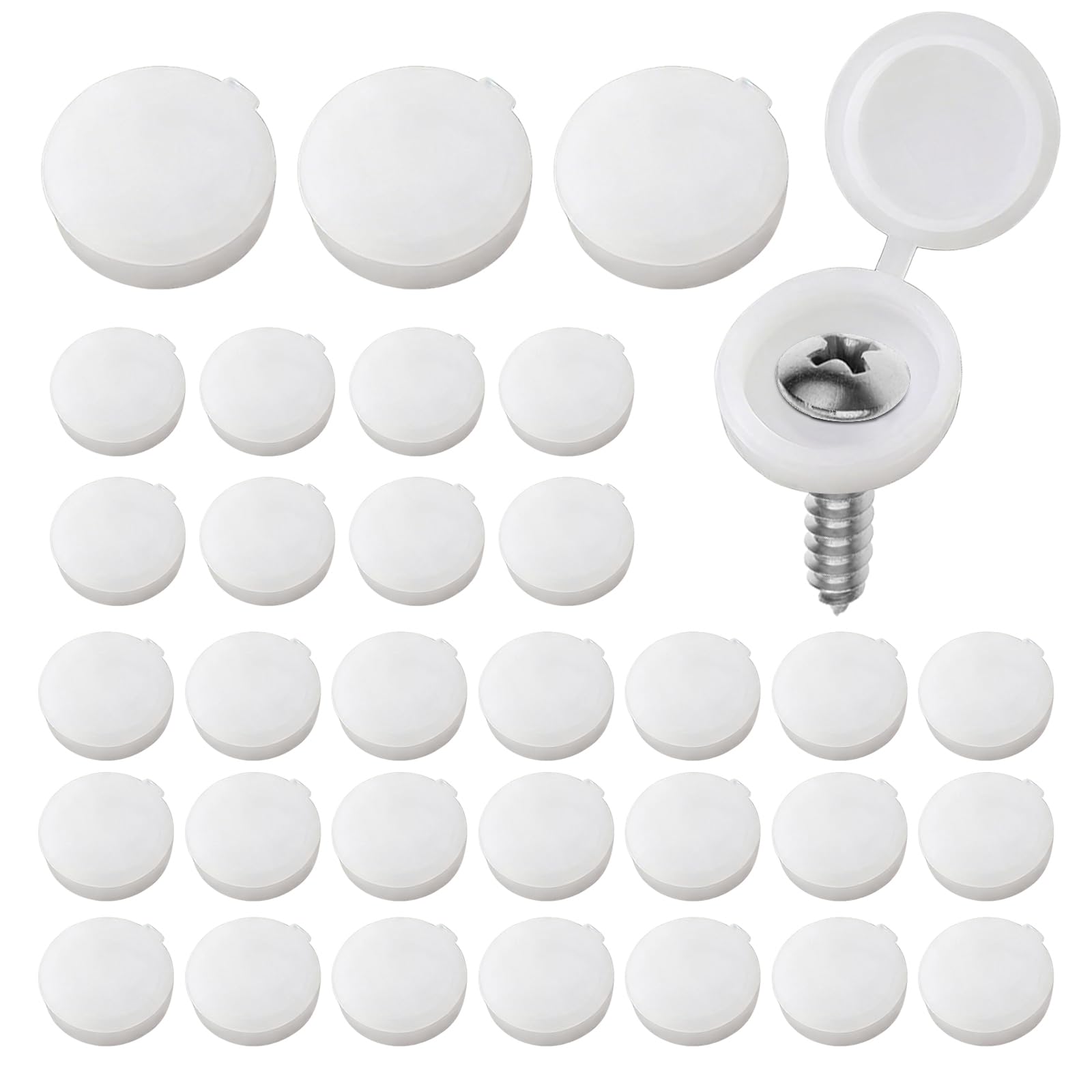 150 PCS White Screw Caps Plastic Hinged Screw Cover Caps, Snap Washer Covers Flip Tops, Screws Protection