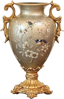 European-Style Retro Resin Large Flower Vases for Living Dining Room Table Centerpiece Bedroom Office Hotel Home Decoration Hand-Painted Tall Decorative Vase,Dark Green 44.5cm