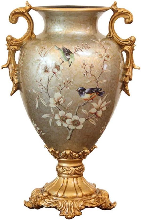 European-Style Retro Resin Large Flower Vases for Living Dining Room Table Centerpiece Bedroom Office Hotel Home Decoration Hand-Painted Tall Decorative Vase,Dark Green 44.5cm