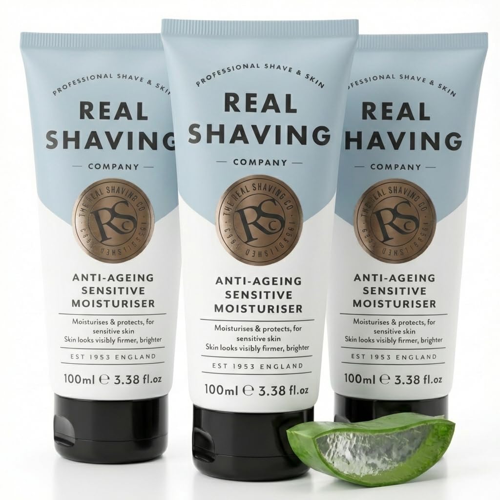 RSC Anti Ageing Moisturiser for Men - Sensitive Skin Face Cream with Q10 - Anti Wrinkle Moisturizer for Dry Skin - Lightweight Daily Face Lotion - Firming & Hydrating Mens Skincare 100ml