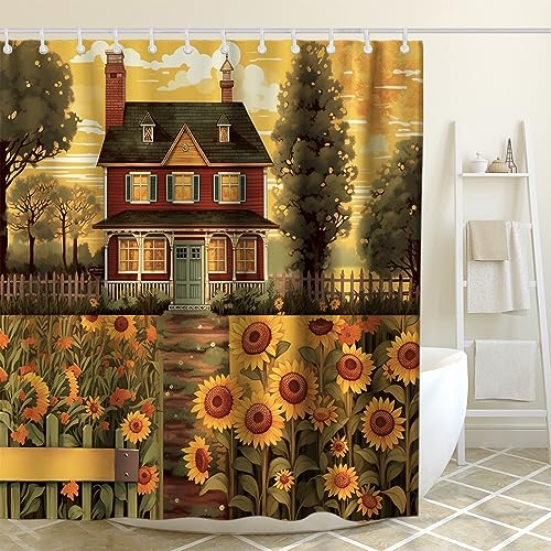 Lifeasy Farmhouse Shower Curtain Sunflower Garden Country Sweet Home Theme Bathroom Decor Sets With Hooks Washable 72 X 72 Inches Yellow Green #TOP1