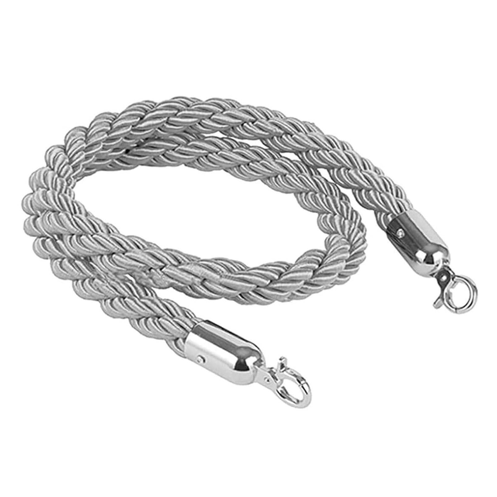 Mousqueton en métal tressé - Corde grise - 60 cm - Cordon de barrière pour hôtels, magasins, cinémas, accessoires