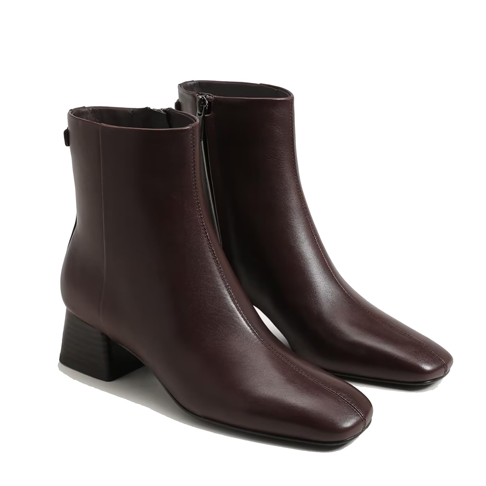 Womens Ankle Boots Square Toe Low Chunky Block Heel Booties Comfortable Short Boots Side Zipper Booties Shoes