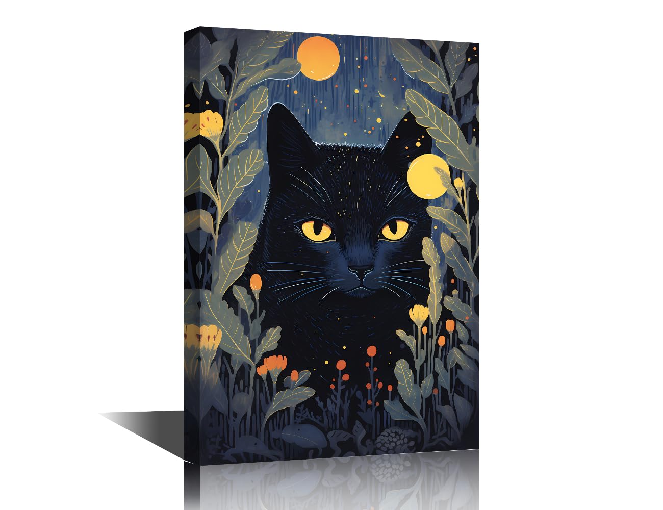 TISHIRON 1 Panel Canvas Art Wall Decor Black Cat Bedroom Wall Art Pictures for Living Room Animal Wall Painting Botany Modern Art Stretched and Framed Ready to Hang 18x12in
