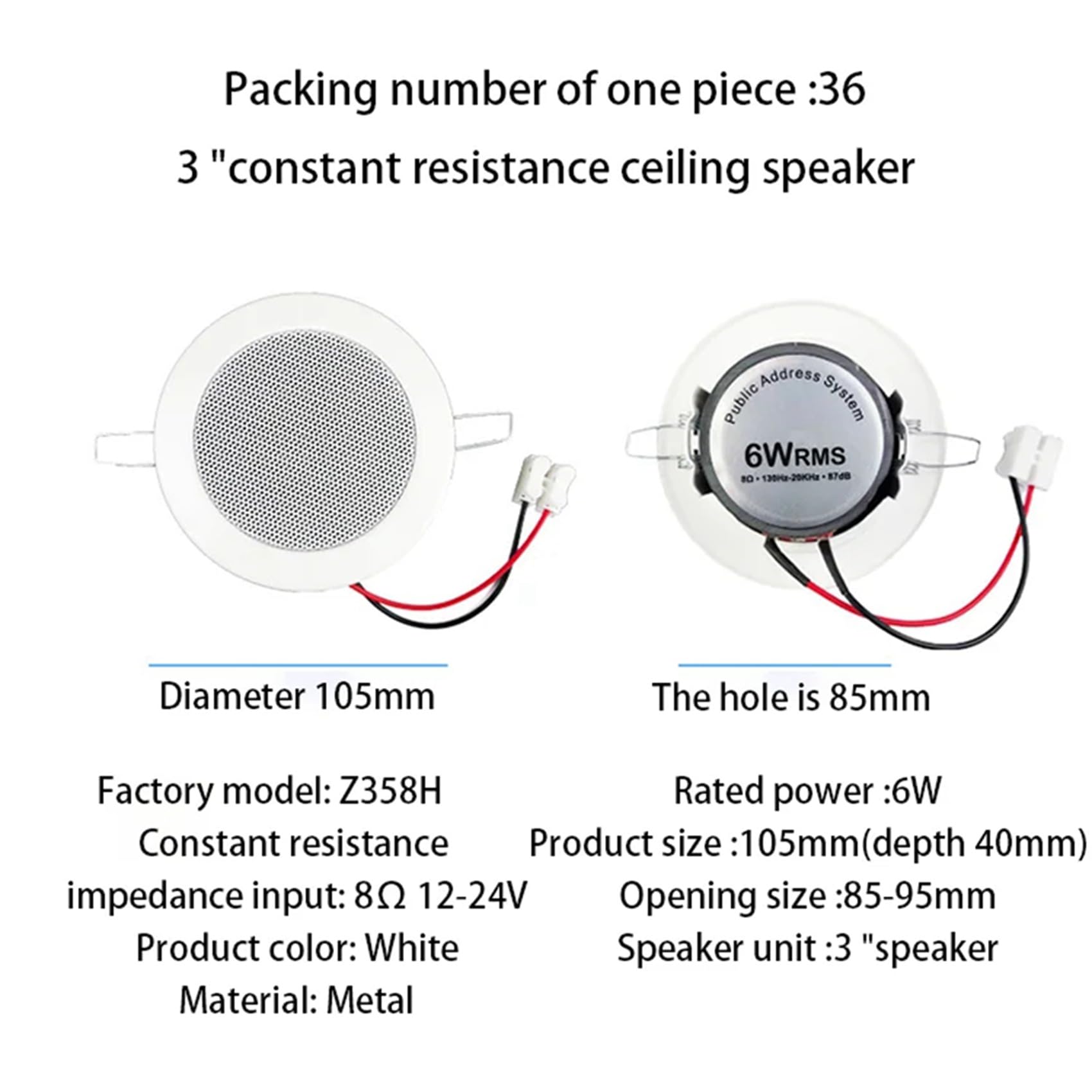 2 altavoces pasivos de techo de 3 pulgadas, 8 ohmios, 6 W, a prueba de humedad, altavoz de techo con calidad de sonido