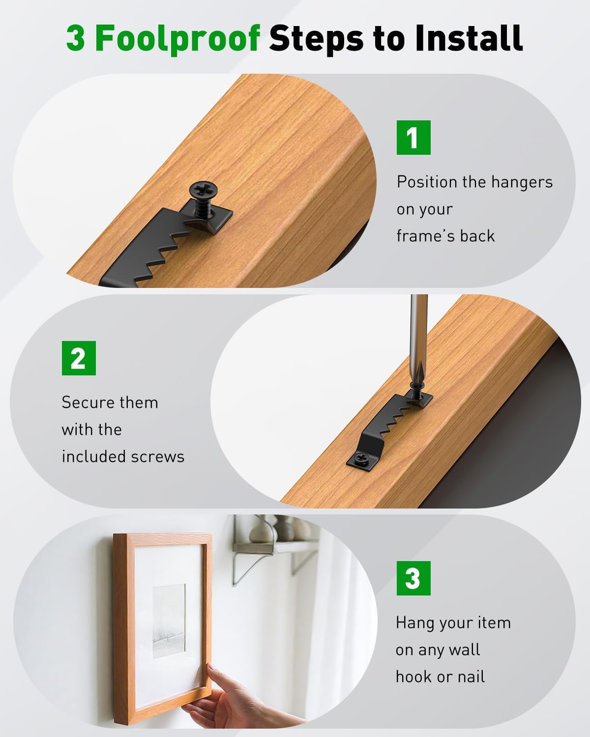 Uniclife 50 Pcs Sawtooth Picture Hangers with Screws 6.8 kg Load Heavy Duty Sawtooth Hangers for Paintings Artworks Clocks Small Picture Hanging Hooks - Image 4