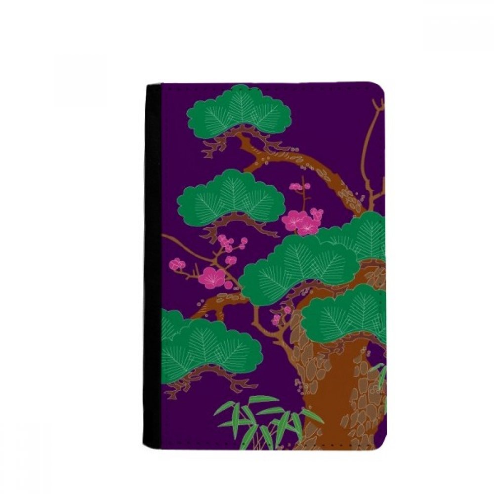 Purple Japanese Culture Green Tree Passport Holder Notecase Burse Wallet Cover Card Purse