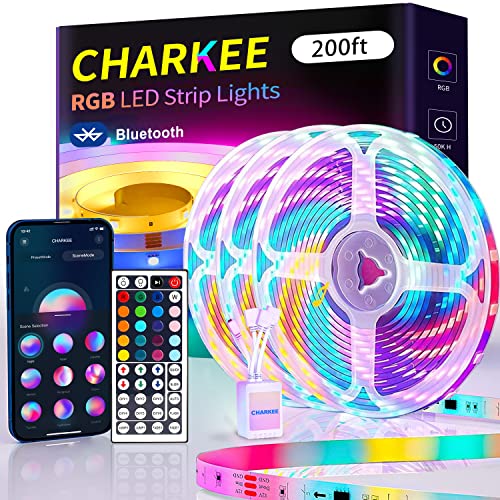 Charkee Led Strip Lights 200Ft (3 Rolls Of 65.6Ft). 24V 5050 Ultra Long Super Bright Smart Light Strips With App Control. 44Keys Remote Music Sync Color Changing Led Light For Bedroom, Decoration #TOP8