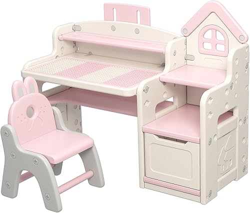UNICOO Escritorio multifuncional 3 en 1 para niños, mesa de actividades para niños, escritorio de aprendizaje ajustable en altura para niños, mesa