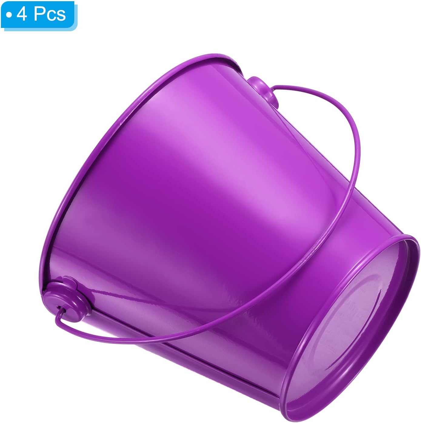 PATIKIL 4.7 Inch Colored Metal Buckets, 4 Pack Pencil Holder Buckets Round Metal Planter Pails Container with Handles for Classroom Crafts, Purple