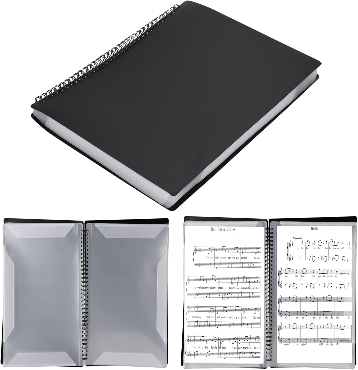 Music Sheet File Folder Blank Paper Sheet Document File Organizer Folder with 60 Pages Spiral-Bound Plastic Folder