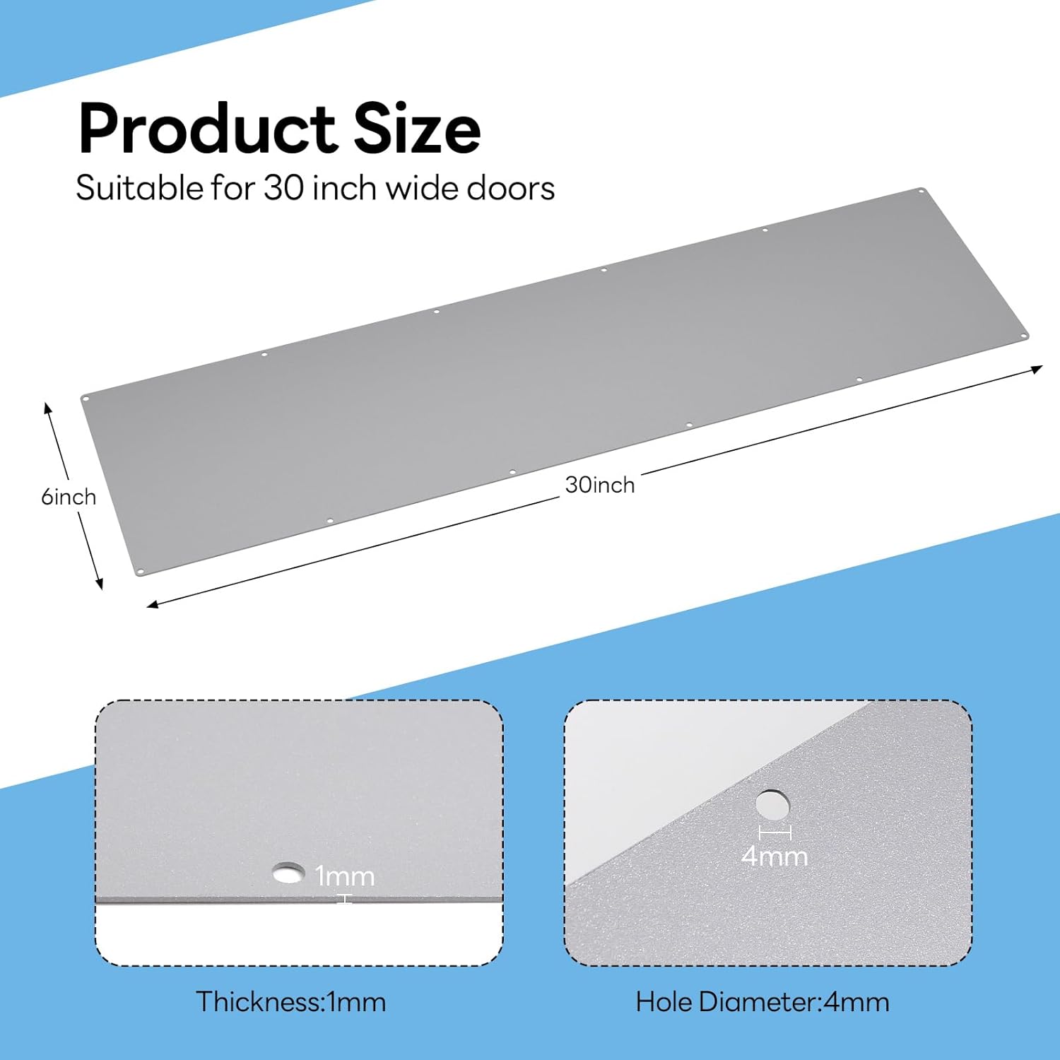 metal door kick plate for bottom of door, 6 x 30 inches strike plates with screws, exterior/interior door protection plate, door plate for decor avoid the door from kicking 6" x 30" silver