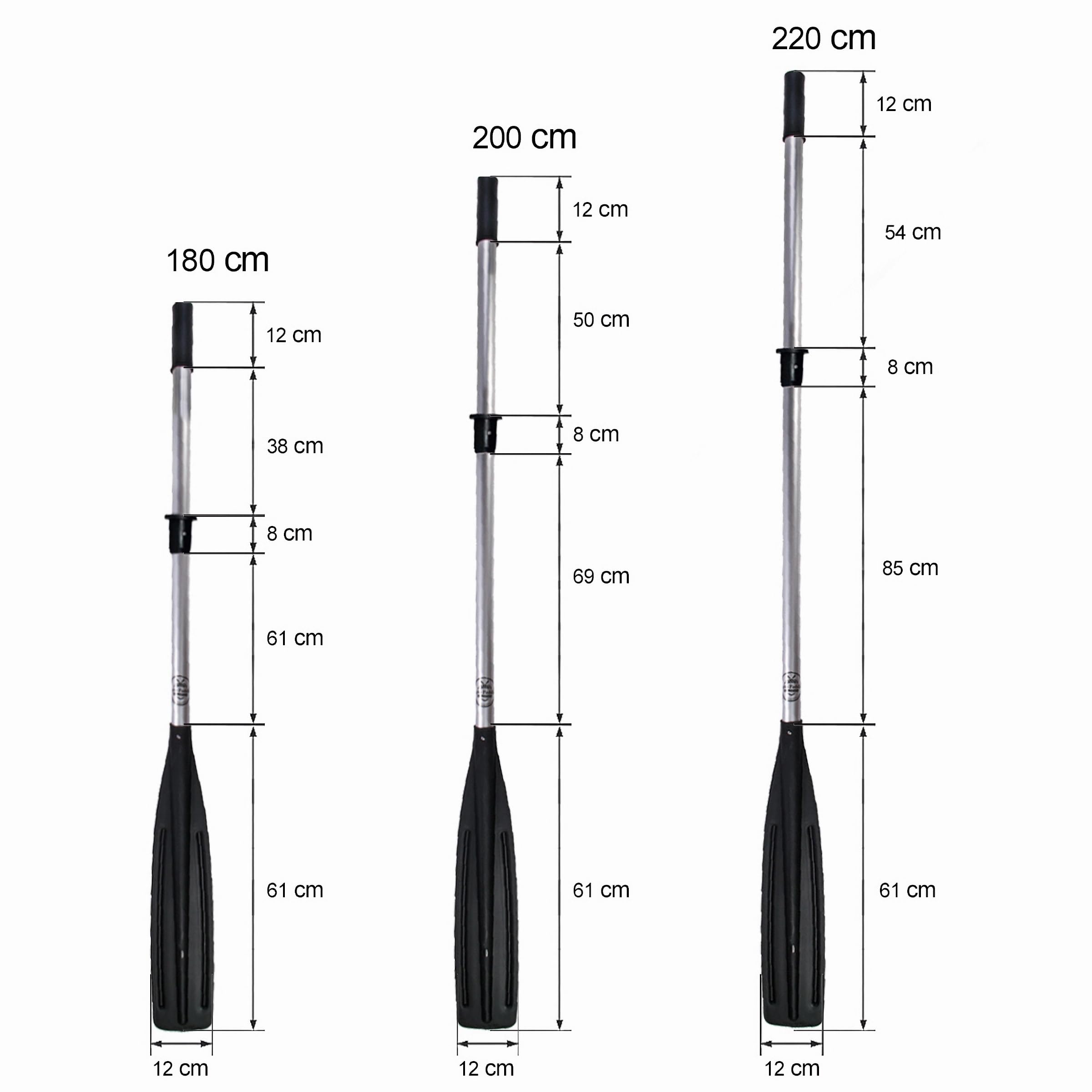 Aluminium Ruder Set John Paddle 2-teilig mit Manschette 45 mm, Ruderdollen & Tasche – leicht & korrosionsbeständig, ideal für Ruder- & Rettungsboote