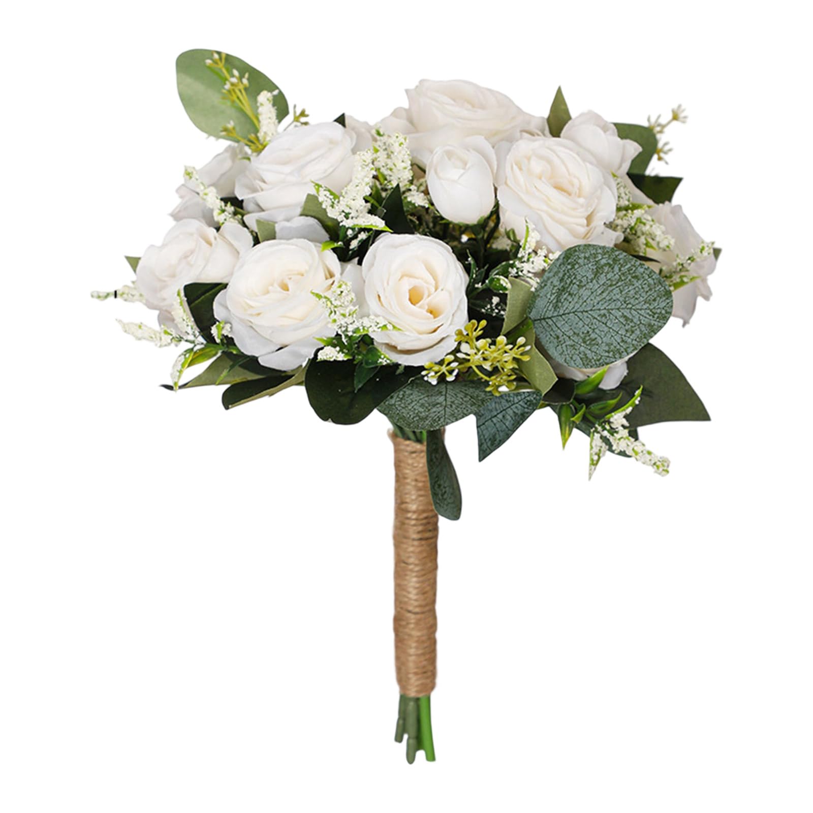 JSGHGDF Realistic White Green Artificial Rose Bridal Arrangement for Wedding Ceremony Maid Keepsakes Wedding Bouquet Silk Flowers