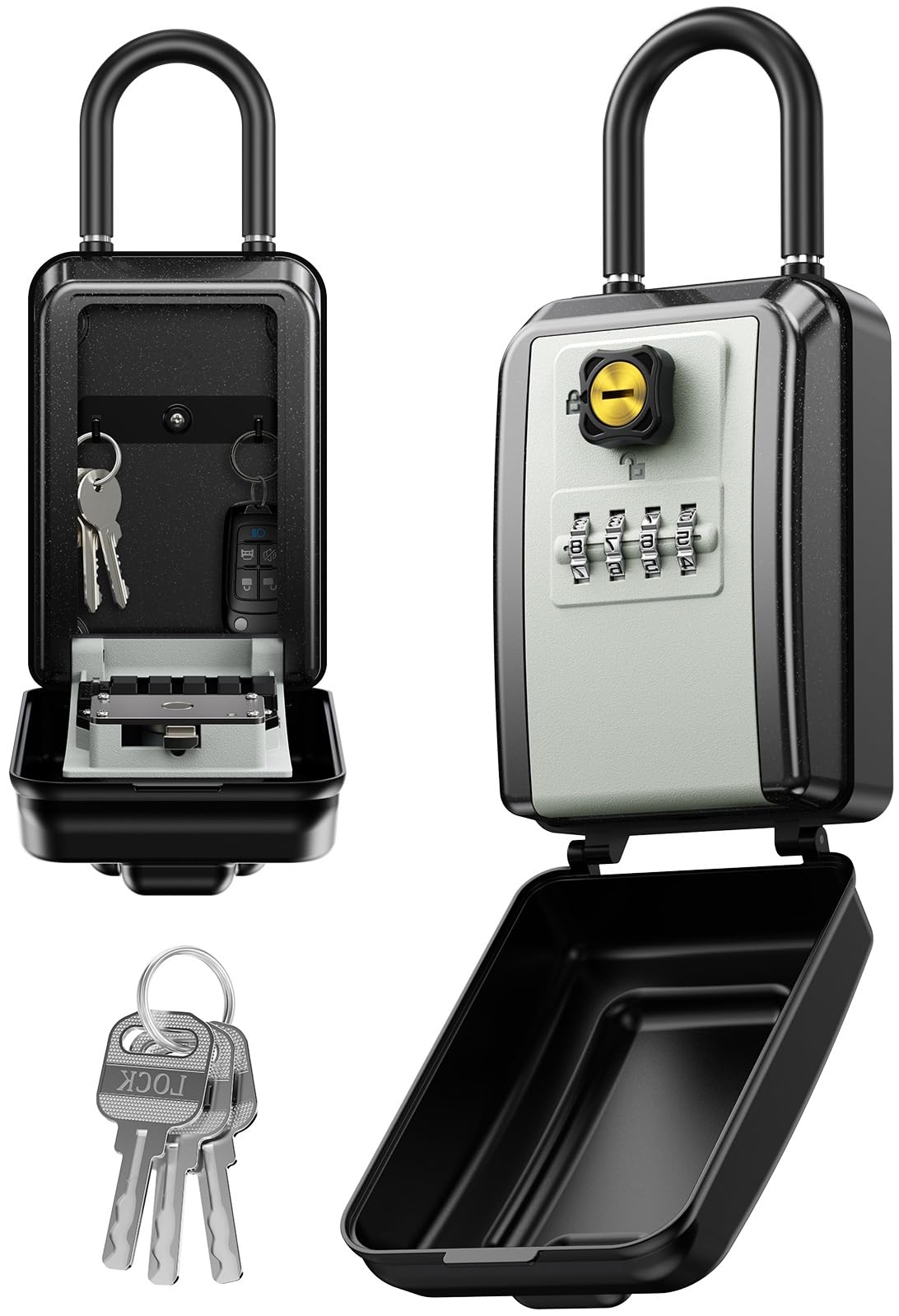 Mohard Key Safe with Shackle, 4 Digit Combination Key Lock Box Outdoor with Resettable Spare Key, Weatherproof Large Capacity Keysafe Storage Key Box for Home, Office Door Handle, No Drilling Needed