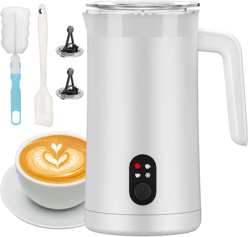 Espumador de leche, 13,5 oz/400 ml automático de gran capacidad (blanco) | Espumador multifuncional 4 en 1, espuma rápida de 2 minutos, apagado automático y control de temperatura, funcionamiento silencioso, ideal para el hogar/oficina