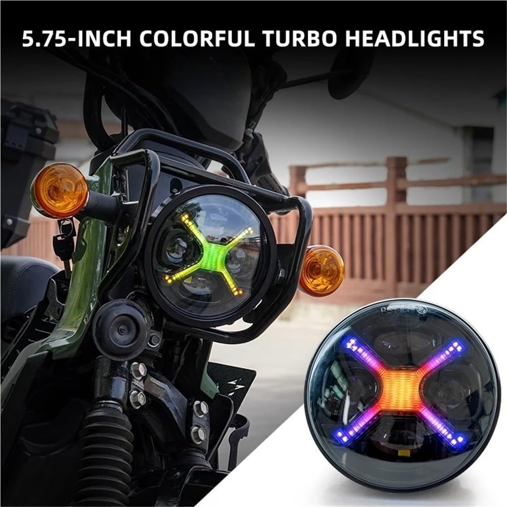 Moto Faro Anteriore Luci di marcia diurna RGB a colori LED a forma X nera fumé da 5,75 pollici per motocicletta per retrofit circolare