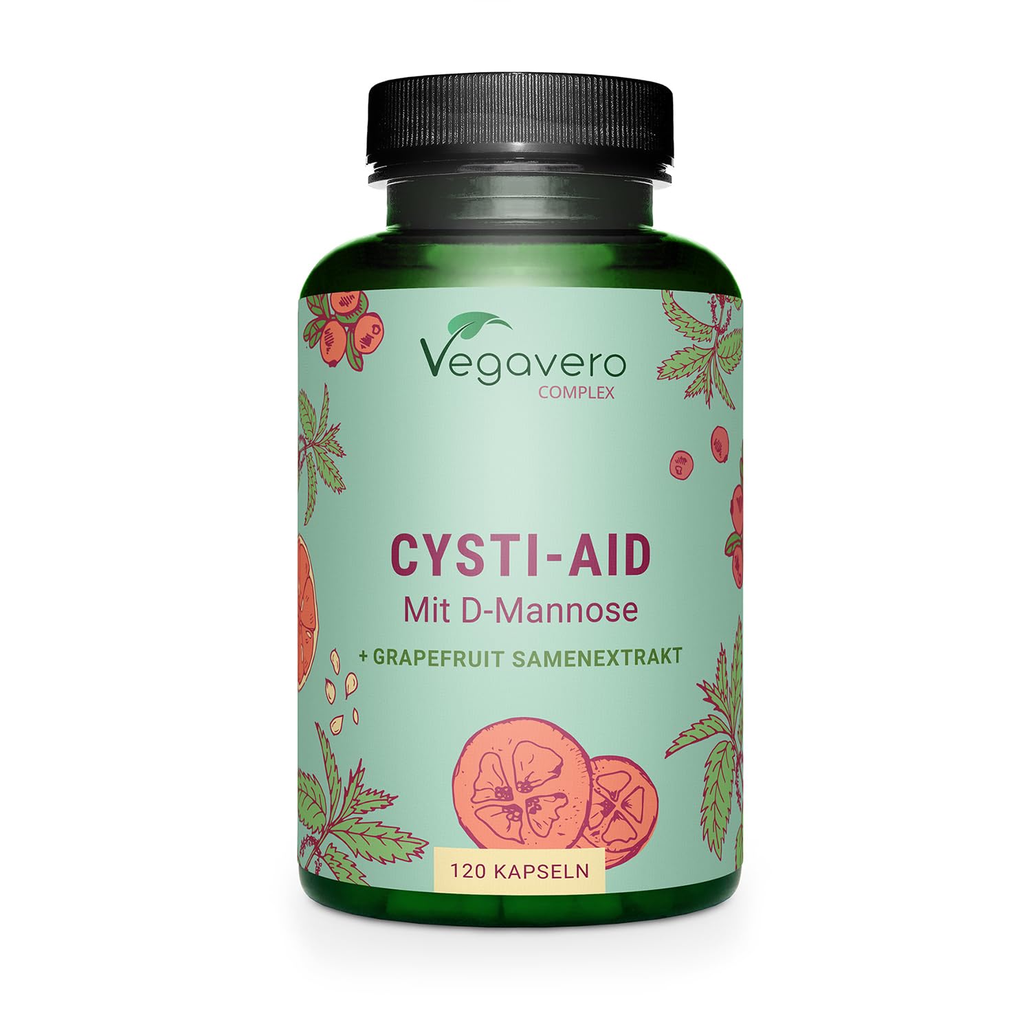 Integratore CISTITE | 100% NATURALE | con D-Mannosio, Mirtillo Rosso, Uva Ursina, Semi di Pompelmo e Ortica | 120 capsule | Benessere Vie Urinarie | Senza Additivi | Vegan | Vegavero®