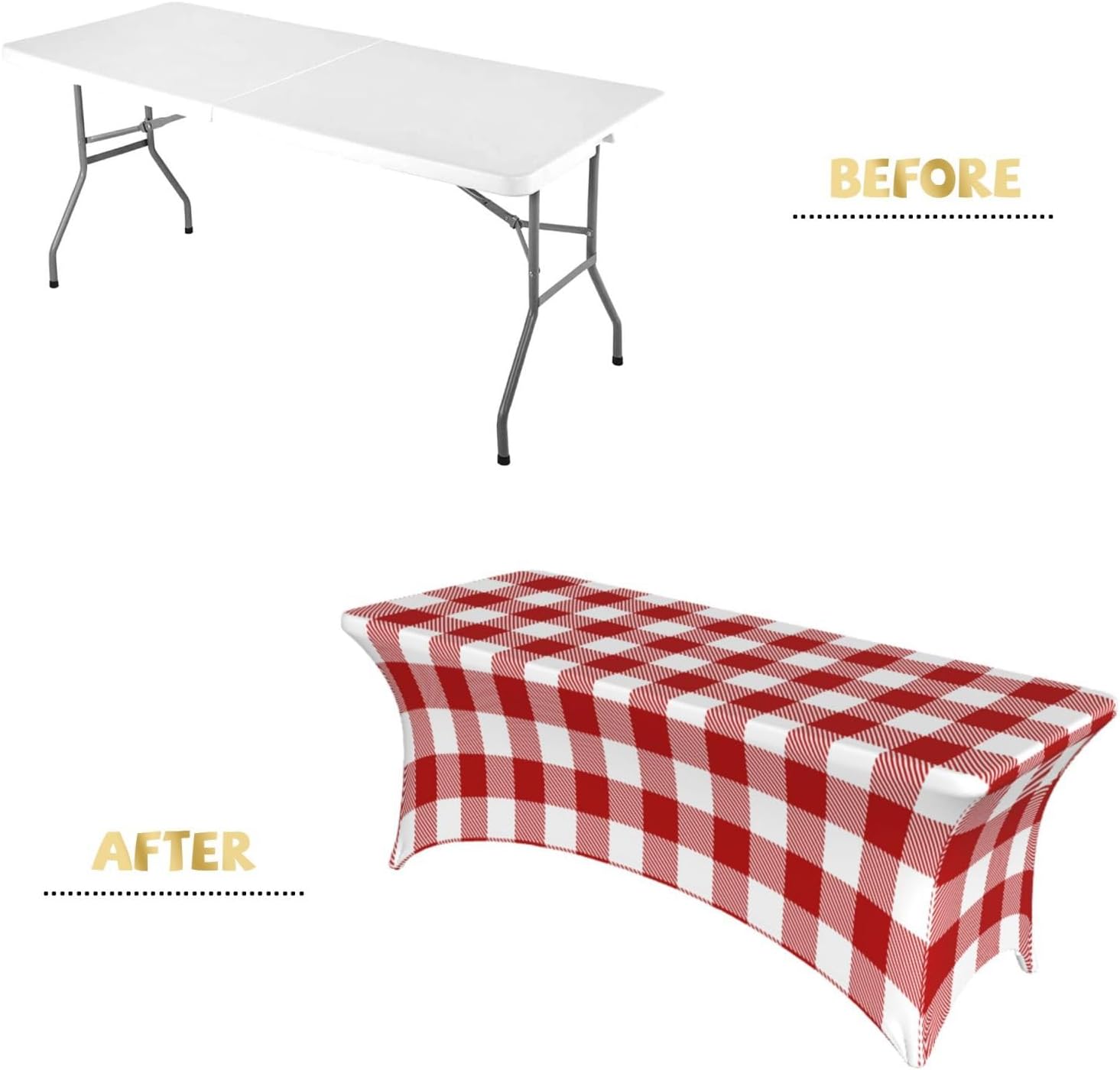 Buffalo Plaid Red and White 6 Ft Elastic Table Cover Fitted Rectangular Tablecloth for Party Banquet Festival Wedding