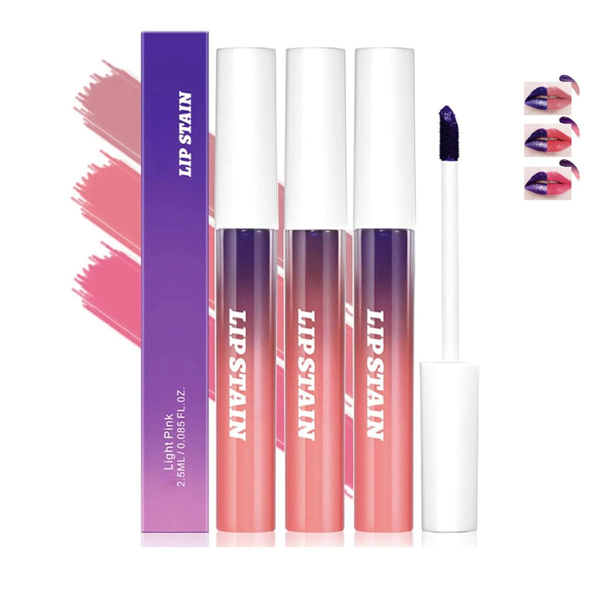 3Pcs Peel Off Lip Stain Lip Tint Set,Long-Lasting Peel Off Matte Lip Gloss,Matte Liquid Lipstick Nude Lip Gloss Waterproof Lip Tint Stain Non-stick Cup Peel Off Lipstick Lip Makeup for Women