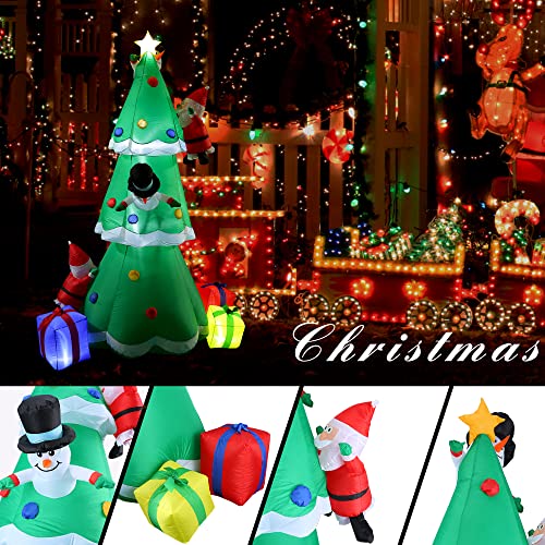 Inflatable Christmas Tree Outdoor Yard Decoration - 8Ft Giant Lighted Blow Up Inflatable Christmas Tree With 2 Santas 2 Snowmen And 3 Gift Boxes Decor For Xmas Holiday Party, Garden, Lawn, Indoor #TOP3