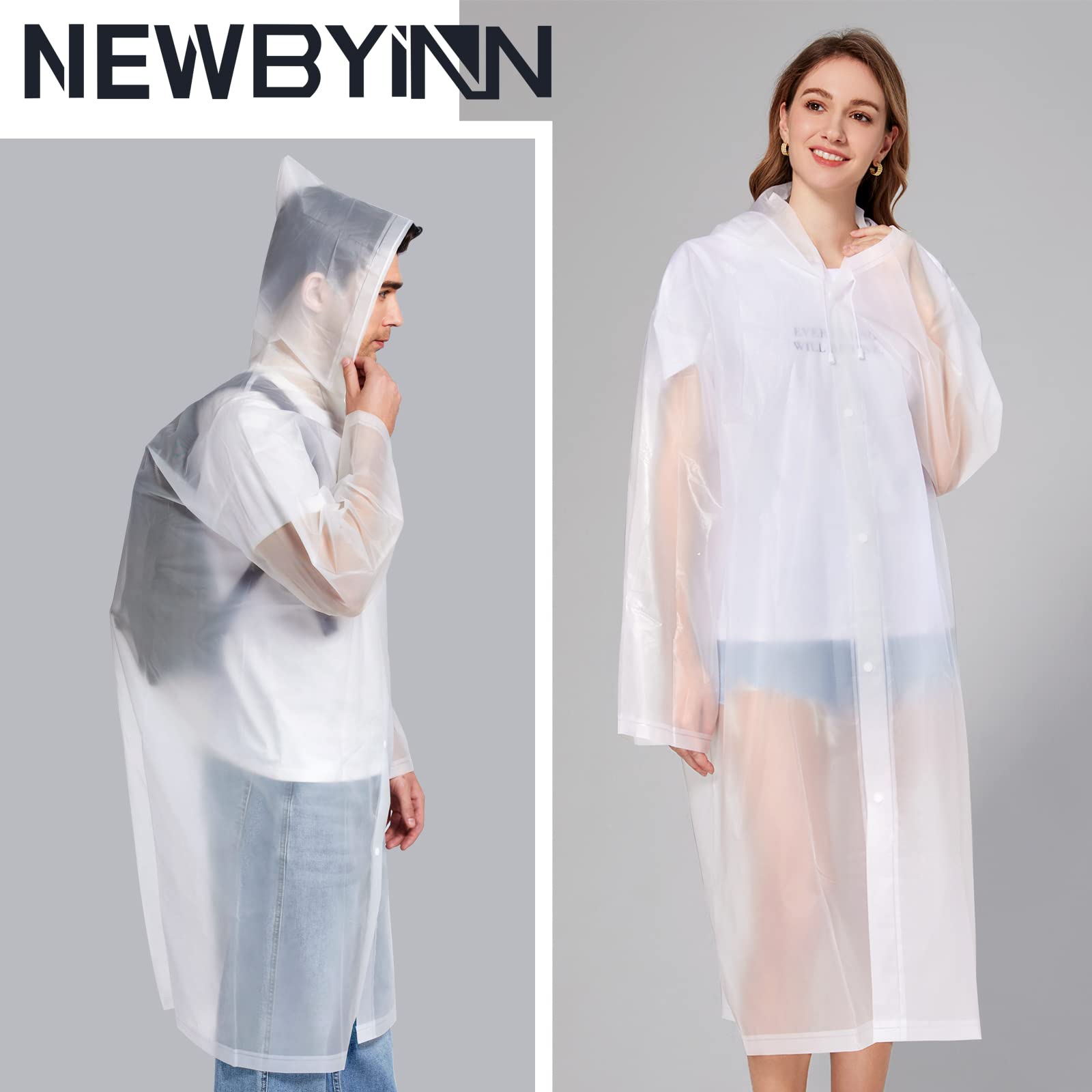 Newbyinn Chubasquero Impermeable Mujer Hombre Poncho Lluvia Transparente 2 Piezas