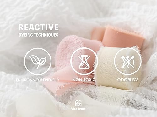 Miniatura 4 de Vitalizart Juego de cintas de seda de gasa de 1 pulgada x 75 yardas, 5 yardas x 15 rollos de tela con flecos para invitaciones de boda, ramos de