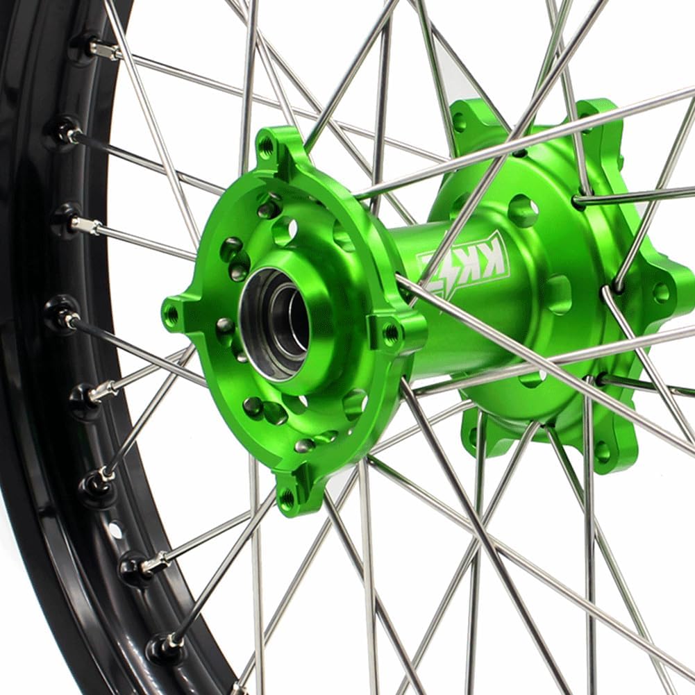 KKE 2.15 * 18'' Spoked Single Rear Wheels Rim Compatible with KAWASAKI KX125 KX250 2006-2007 KX250F KX450F 2006-2021 Green Hub Dirt Bike Motorcycle
