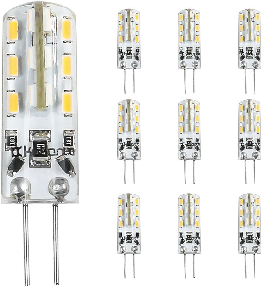 Kakanuo G4 LED Bulb 15W Halogen Replacement Bulb 1.5W DC12V G4 Bi-pin Base Warm White 3000K G4 Bulb 24x3014SMD LED Bulb Non-dimmable (Pack of 10)