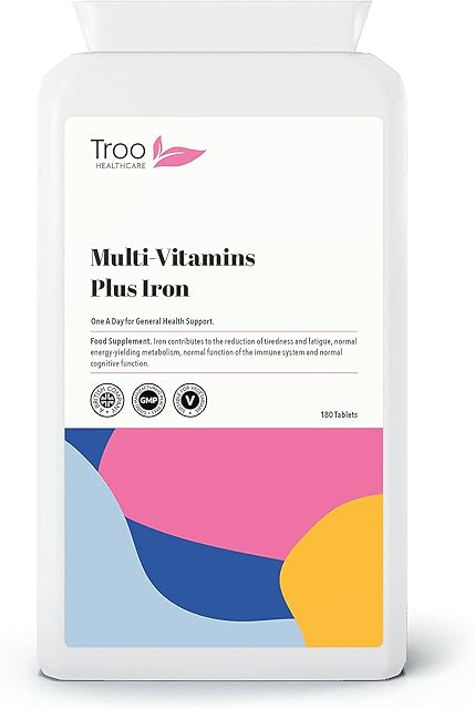 Multi Vitamins with Iron Supplement - 180 Tablets - Daily One A Day Multivitamin with Vitamin C, B, A and D  Immune Support Suitable for Men and Women - UK Manufactured to GMP Standards