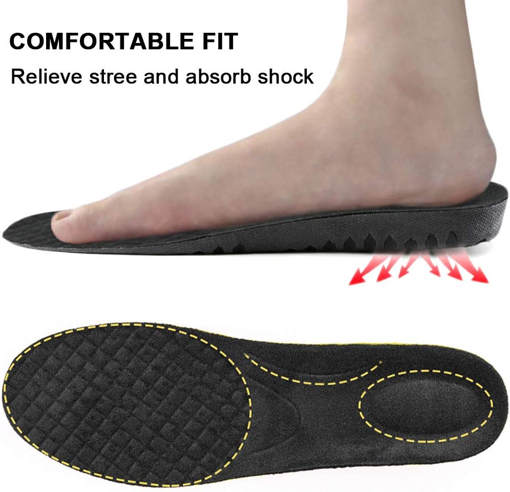 Ailaka 1 Pair Elastic Shock-Absorbing Height Increasing Sports Shoe Insole, Soft Breathable Honeycomb Orthotic Replacement Insoles for Men and Women (7/10.5 UK, Black, Heel Height: 3cm)