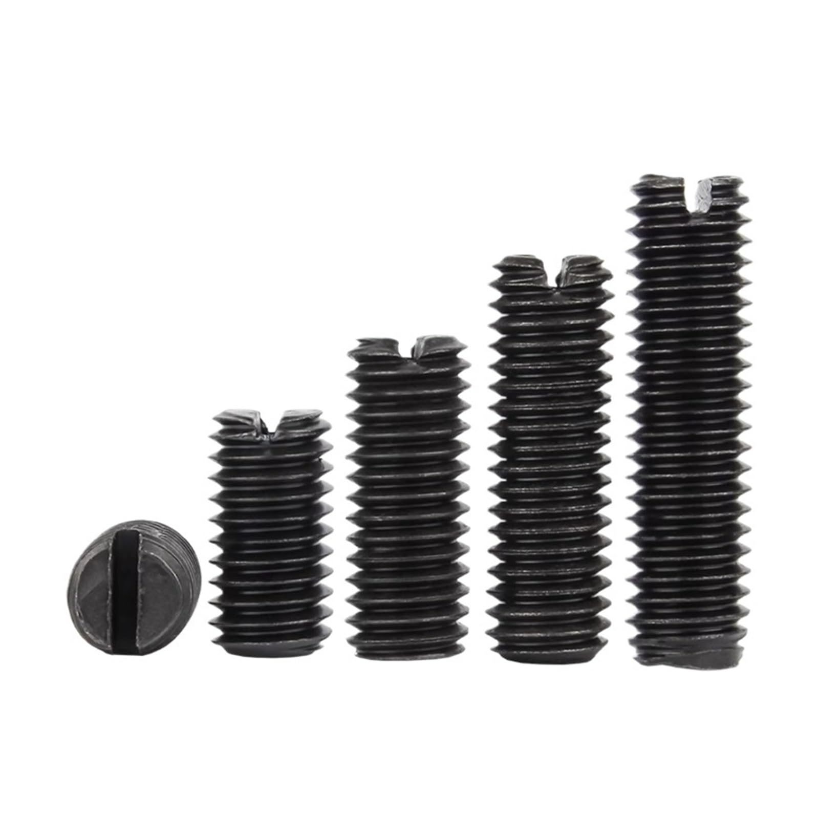 Tornillos de fijación de punta plana ranurada de acero al carbono negro, tornillo prisionero M2 M2.5 M3 M4 M5 M6 M8, perno prisionero ranurado métrico, grado 4,8 DIN916(M6x10mm(200pcs))