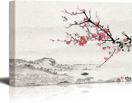 NWT Canvas Wall Art Plum Blosssom Flowers Painting Artwork for Home Prints Framed - 12x18 inches