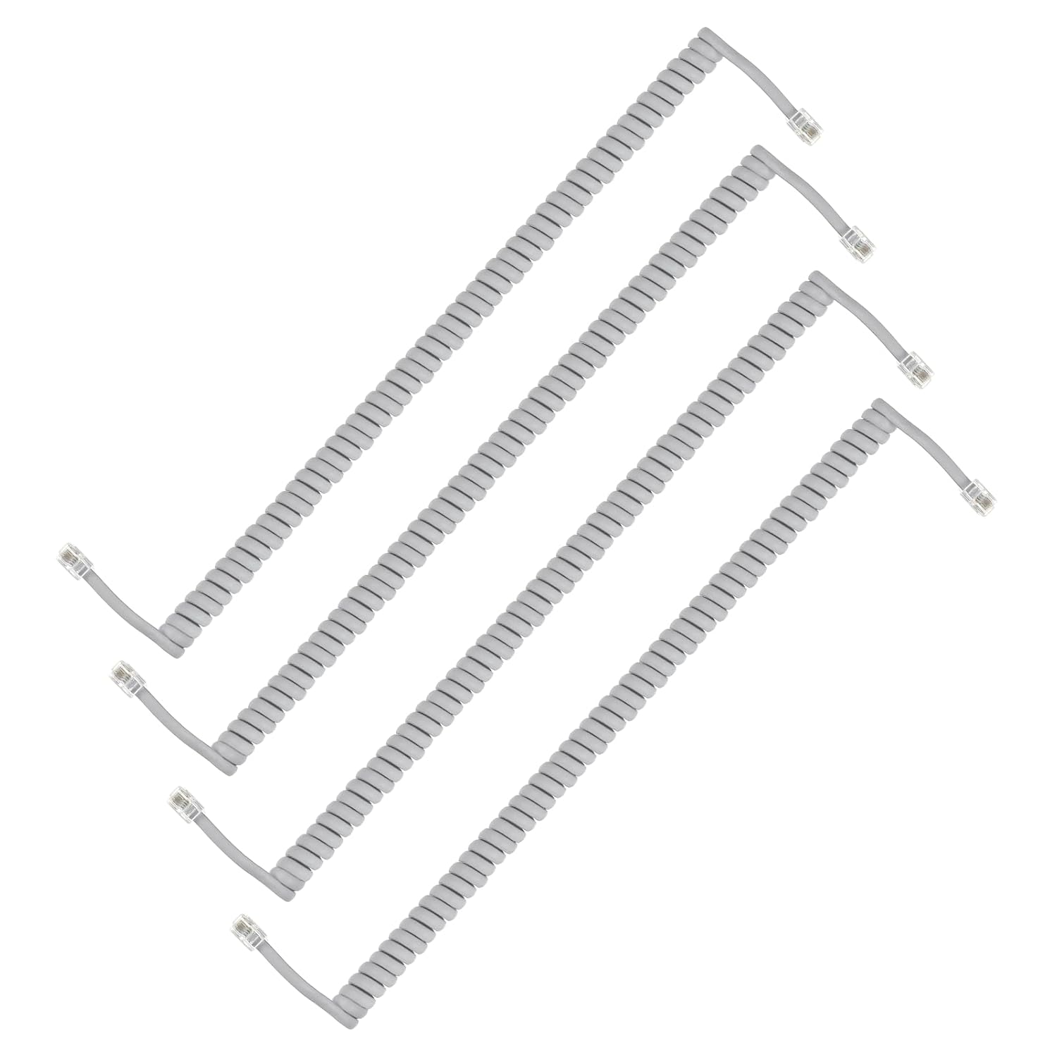PATIKIL 4 Pack Phone Cord for Landline, 6.6 Feet(Coiled 1.3 Feet) RJ9/RJ10 4P4C Landline Handset Cord Universal Telephone Phone Cable for Telephone Handset Accessory, Silver Gray