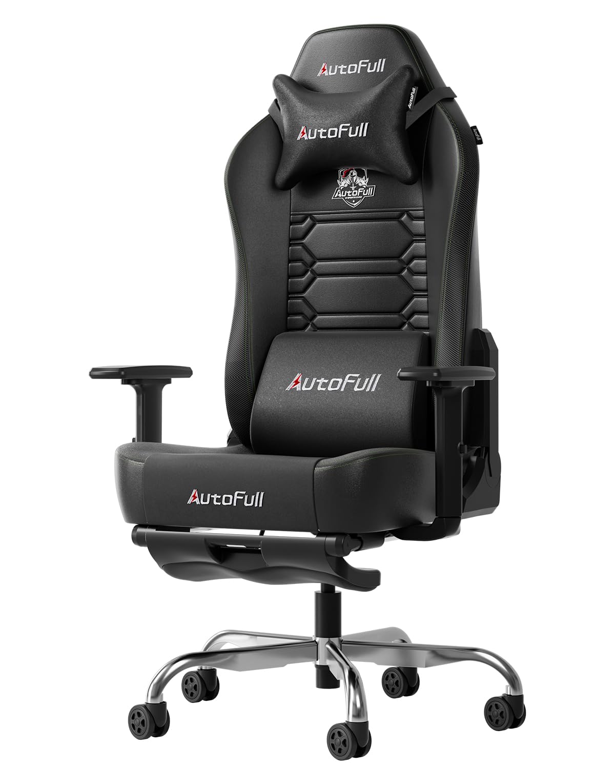AutoFull C3 Silla Gaming Ergonómica con Tejido Premium, Reposapiés, Reposacabezas Y Soporte Lumbar, Ajuste De Altura E Inclinación (Negro)