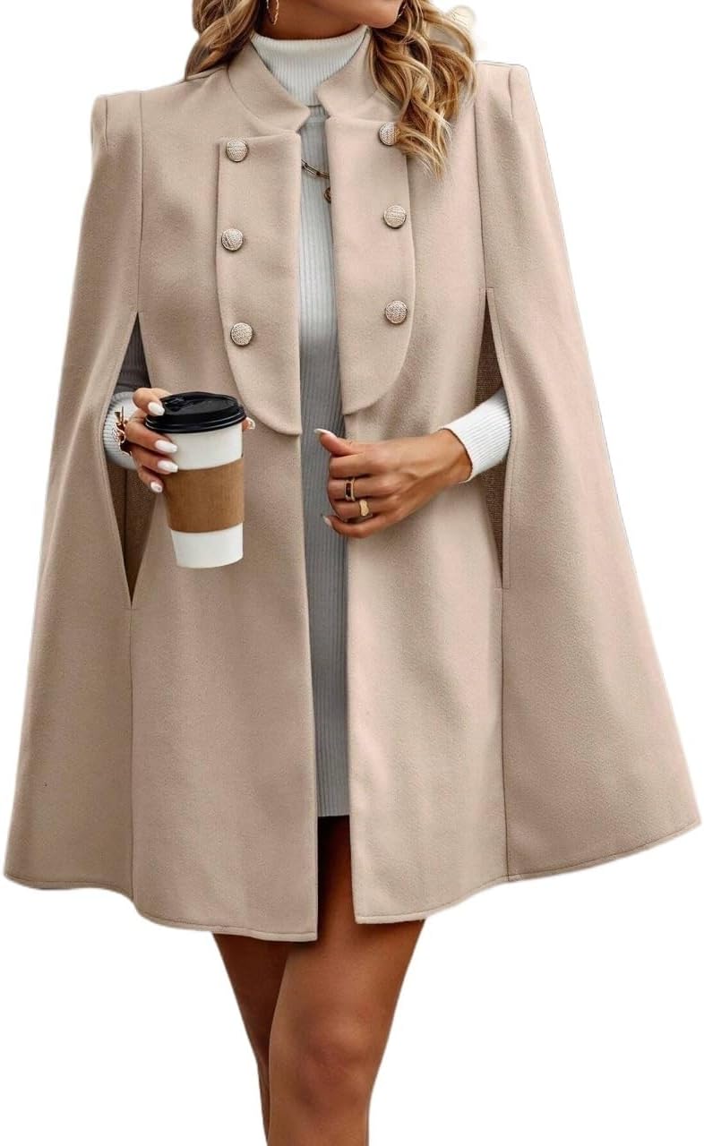 Womens Fashion Trench Outwear Cloak Sleeve Double Breasted Cape Coat Jacket Coat