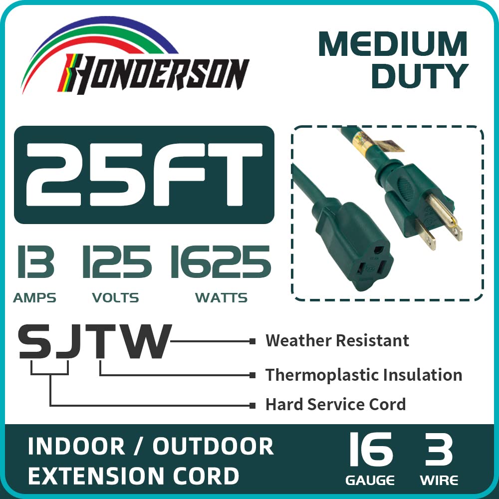 100 Ft Outdoor Extension Cord-Weatherproof 16/3 SJTW Durable Green Extension Cable with 3 Prong Grounded Plug for Safety- Great for Christmas Decoration and Landscaping Lights