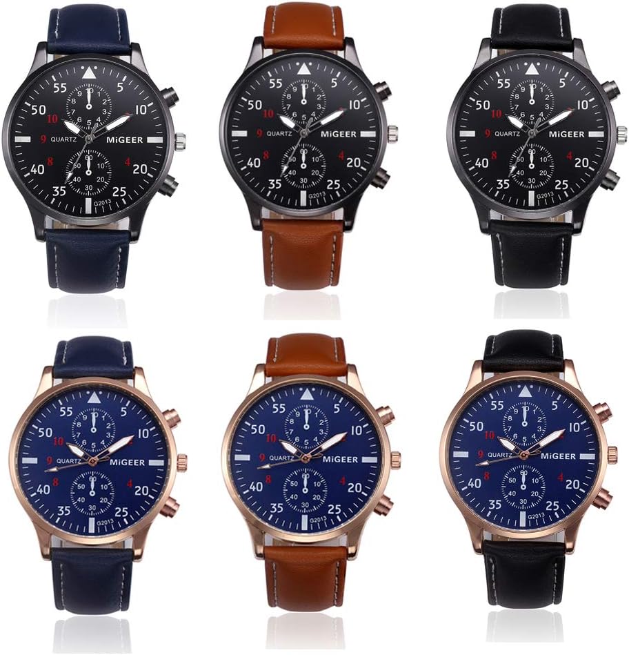 Weicam Men Boy Retro Leather Strap Watch Analog Quartz Wrist Watches Wholesale 6pc