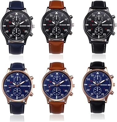 Men Retro Leather Strap Watch Analog Quartz Wrist Watches Wholesale 6pc